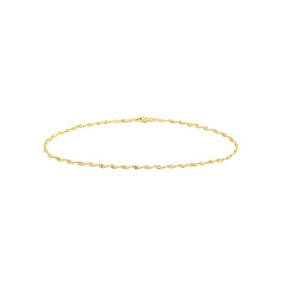 14K Yellow Gold Twisted Dorica Chain Anklet, 2.10mm Wide, Lobster Lock, 10" Long, Gift For Her, Anklets For Women