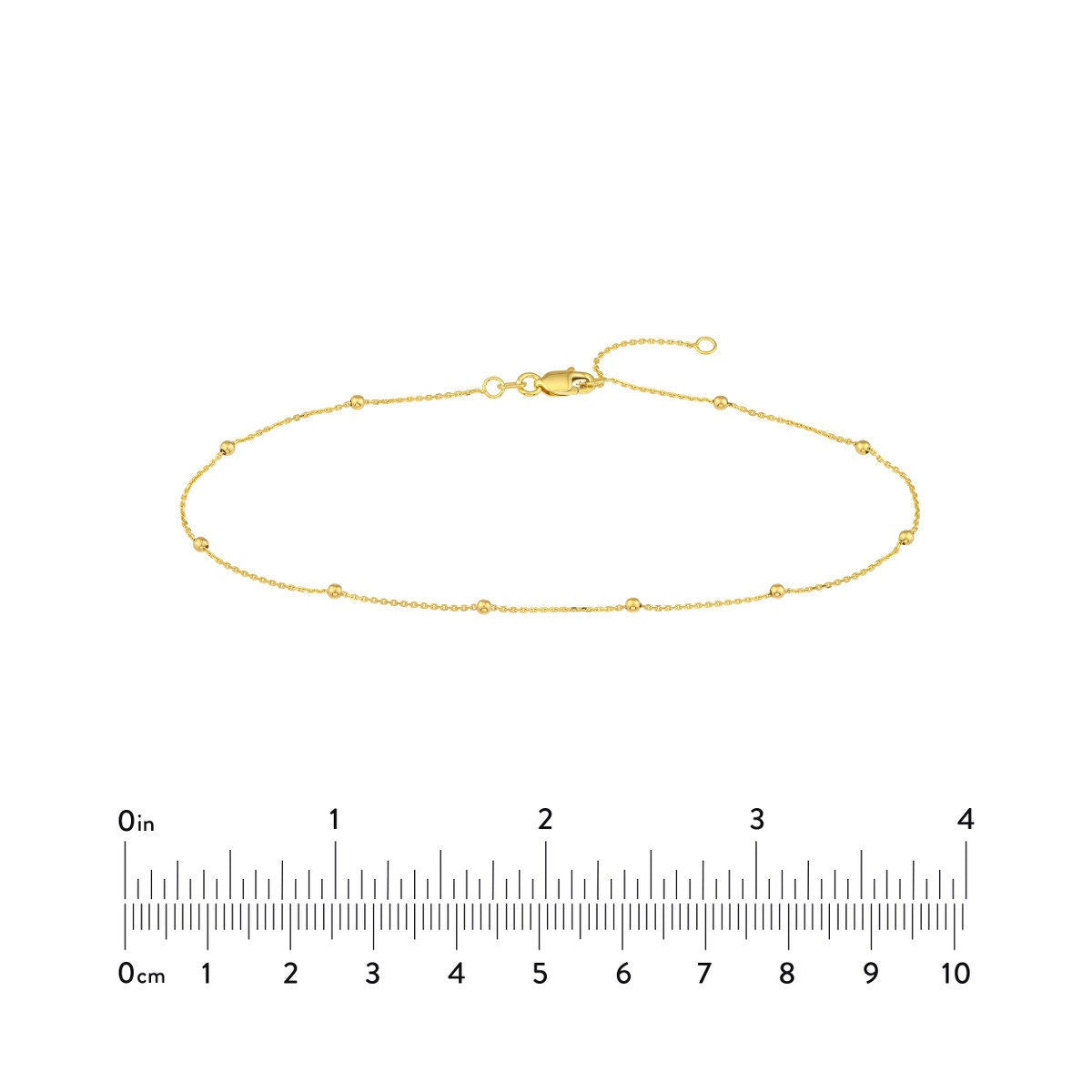 14K Dainty Yellow Gold 2mm Bead Cable Chain Adjustable Anklet 10" Long, Gift For Her, Handmade Jewelry, Anklets For Women