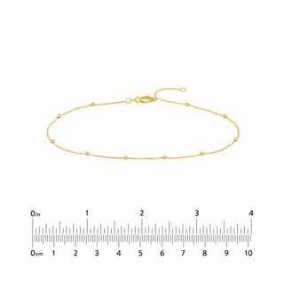 14K Dainty Yellow Gold 2mm Bead Cable Chain Adjustable Anklet 10" Long, Gift For Her, Handmade Jewelry, Anklets For Women