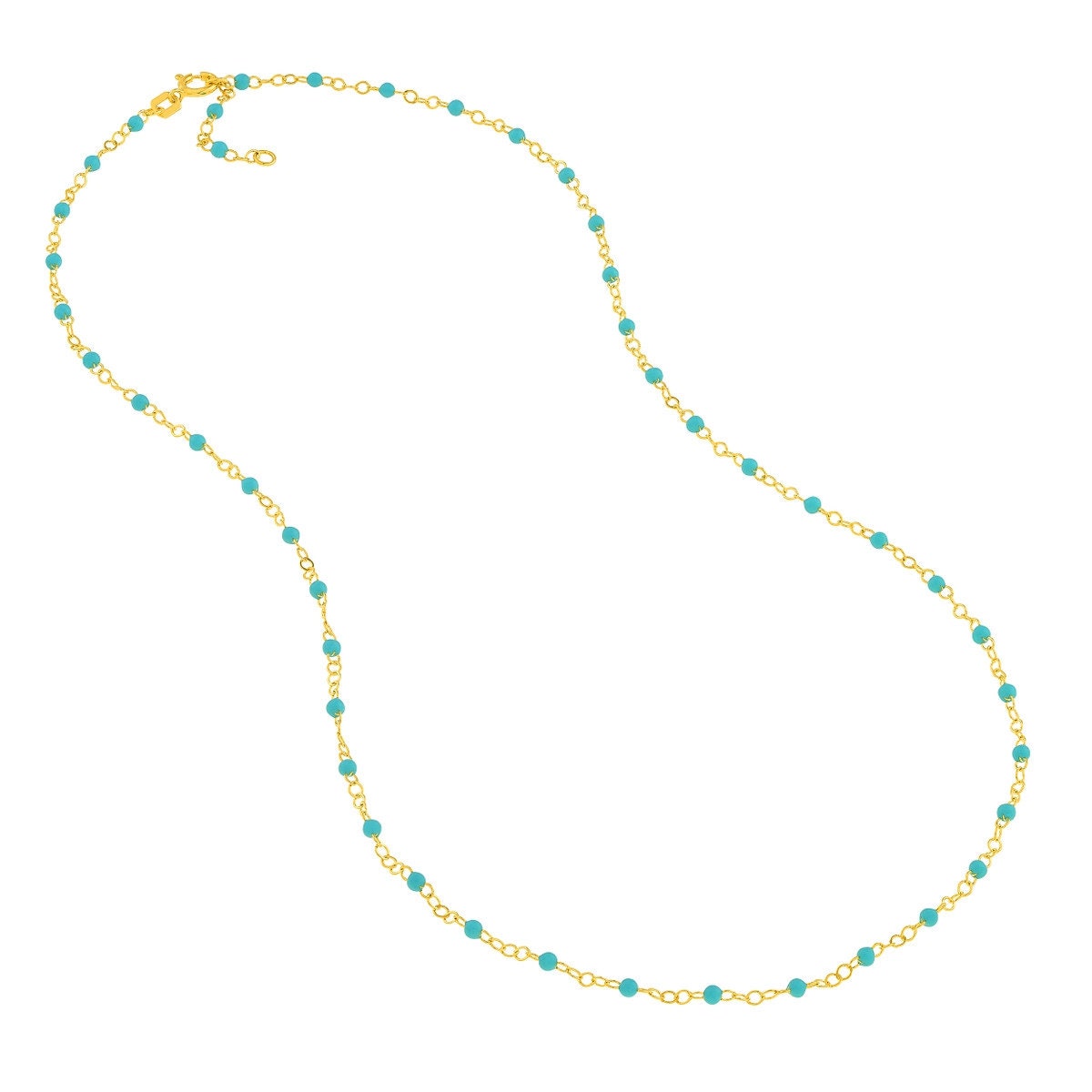 14K Yellow Gold Light Turquoise Enamel Bead on Piatto Chain, 10" Long, Gift For Her, Handmade Jewelry, Anklets For Women