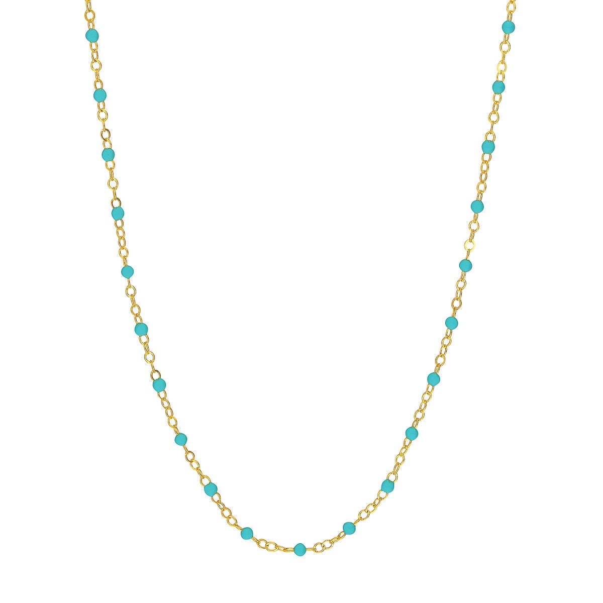 14K Yellow Gold Light Turquoise Enamel Bead on Piatto Chain, 10" Long, Gift For Her, Handmade Jewelry, Anklets For Women