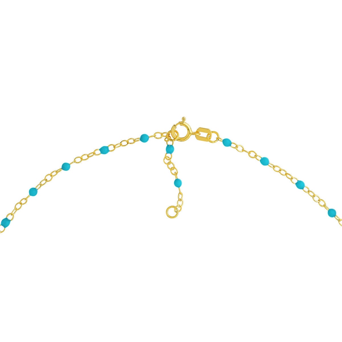 14K Yellow Gold Light Turquoise Enamel Bead on Piatto Chain, 10" Long, Gift For Her, Handmade Jewelry, Anklets For Women