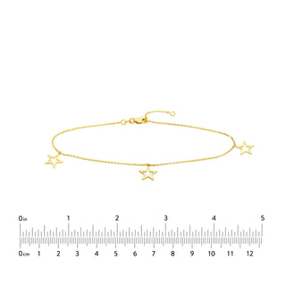 14K Yellow Gold Open Star Trio Adjustable Anklet 10" Long, Gold Jewelry, Minimalist, Gift For Her, Handmade Jewelry, Anklets For Women