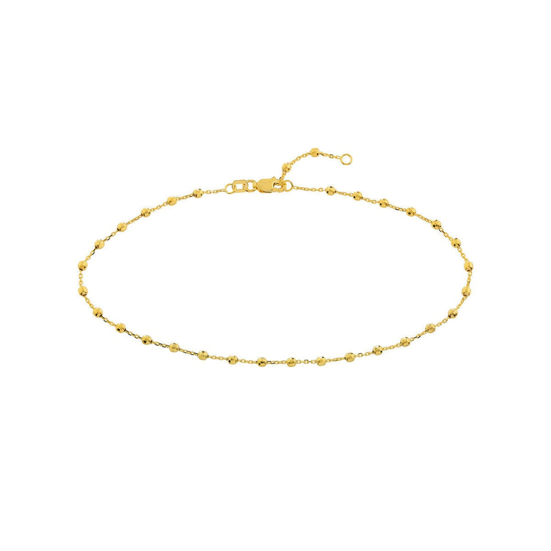 14K Yellow Gold 2.50mm Disco Bead Cable Chain Adjustable Anklet 10", Gift For Her, Handmade Jewelry, Anklets For Women