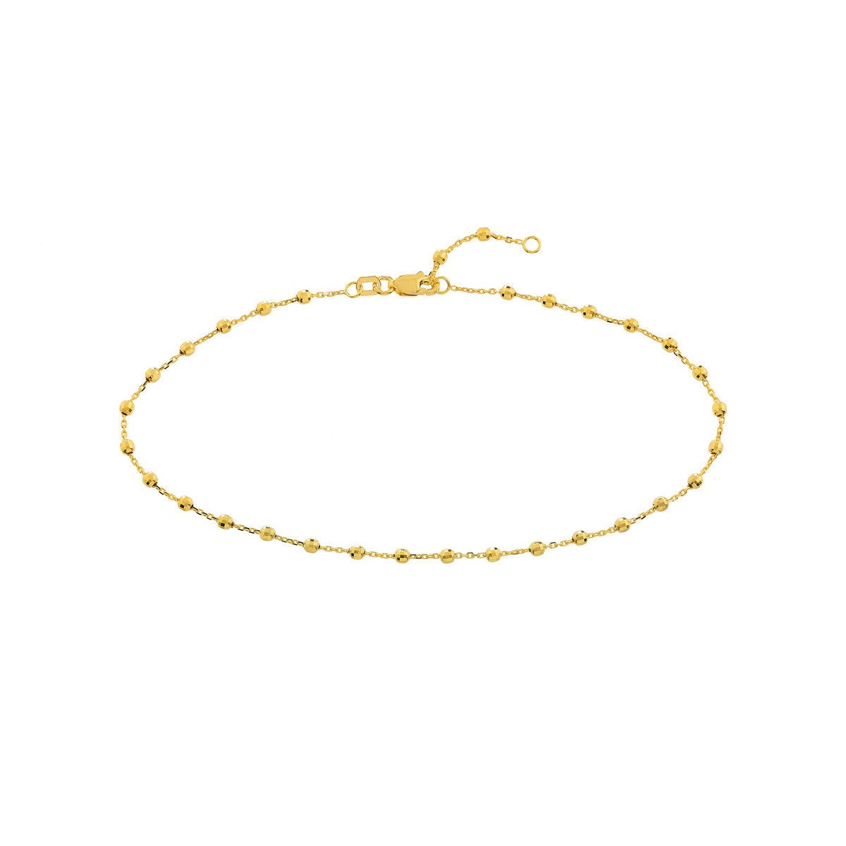 14K Yellow Gold 2.50mm Disco Bead Cable Chain Adjustable Anklet 10", Gift For Her, Handmade Jewelry, Anklets For Women