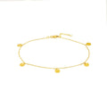 14K Yellow Gold 5pc 6mm Disc Dangle Adjustable Anklet 10