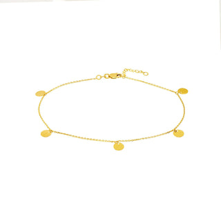 14K Yellow Gold 5pc 6mm Disc Dangle Adjustable Anklet 10", Gold Jewelry, Minimalist, Gift For Her, Handmade Jewelry, Anklets For Women