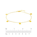 14K Yellow Gold 5pc 6mm Disc Dangle Adjustable Anklet 10