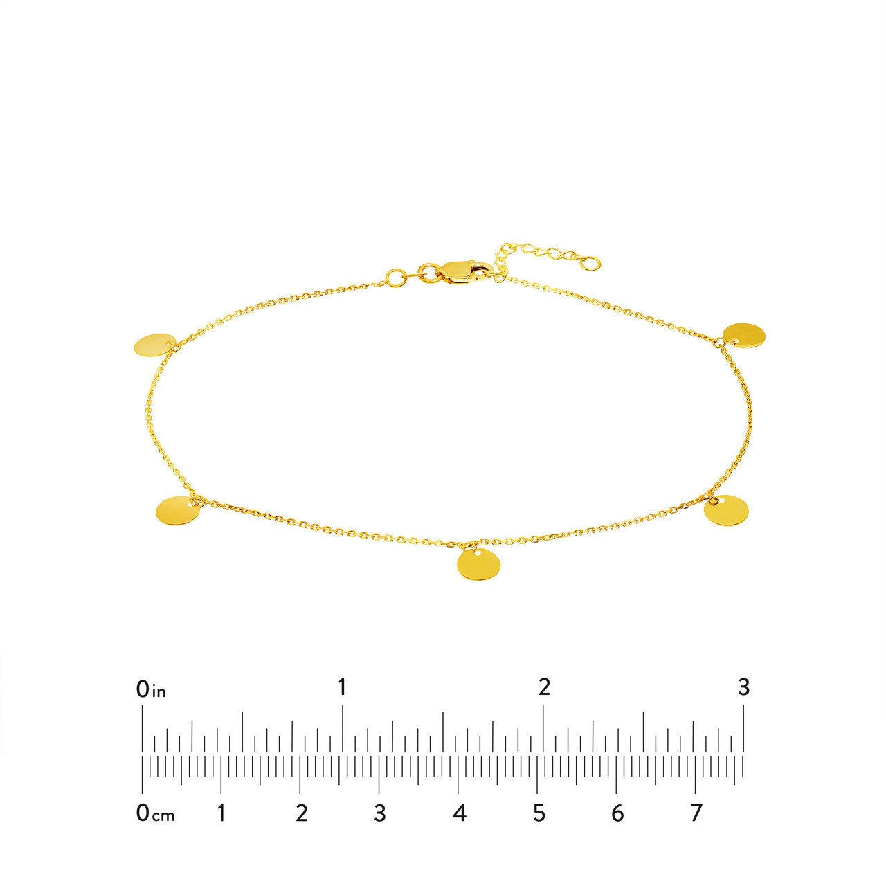 14K Yellow Gold 5pc 6mm Disc Dangle Adjustable Anklet 10", Gold Jewelry, Minimalist, Gift For Her, Handmade Jewelry, Anklets For Women