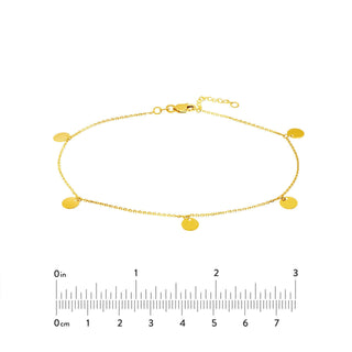 14K Yellow Gold 5pc 6mm Disc Dangle Adjustable Anklet 10", Gold Jewelry, Minimalist, Gift For Her, Handmade Jewelry, Anklets For Women