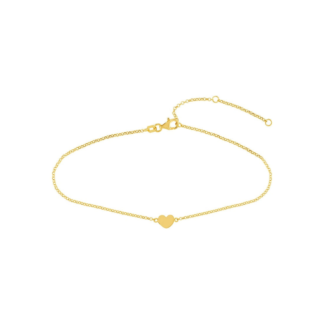 14K Yellow Gold Mini Heart On Rolo Chain Adjustable Anklet, 10" Long, Gift For Her, Handmade Jewelry, Anklets For Women