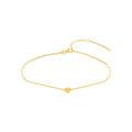 14K Yellow Gold Mini Heart On Rolo Chain Adjustable Anklet, 10