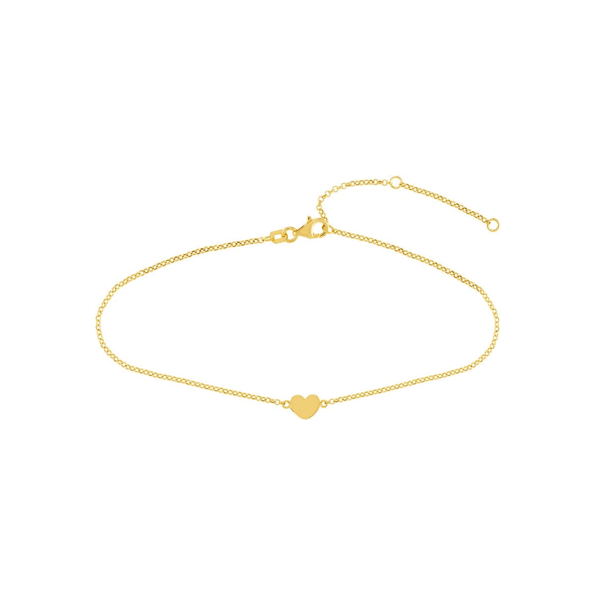 14K Yellow Gold Mini Heart On Rolo Chain Adjustable Anklet, 10" Long, Gift For Her, Handmade Jewelry, Anklets For Women