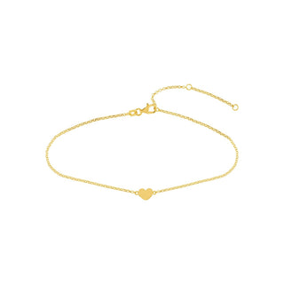 14K Yellow Gold Mini Heart On Rolo Chain Adjustable Anklet, 10" Long, Gift For Her, Handmade Jewelry, Anklets For Women