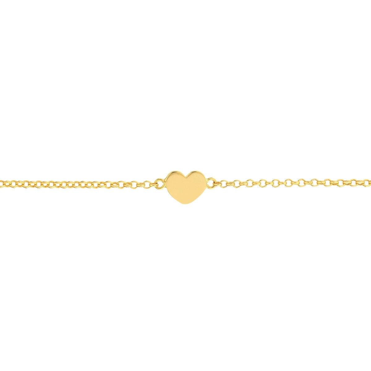 14K Yellow Gold Mini Heart On Rolo Chain Adjustable Anklet, 10" Long, Gift For Her, Handmade Jewelry, Anklets For Women