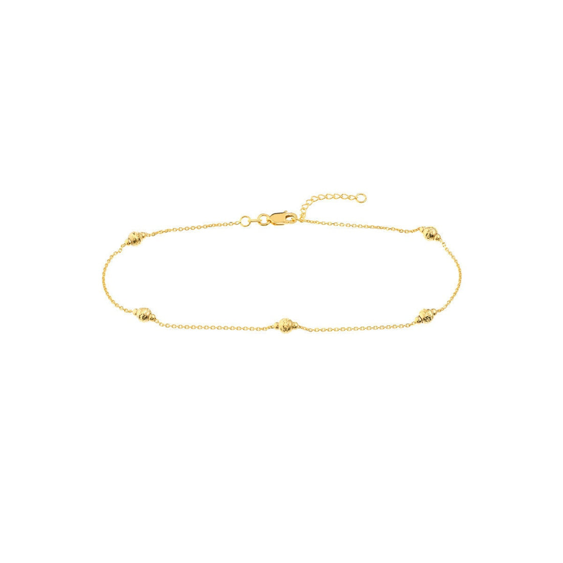 14K Yellow Gold Mini Diamond Cut Polished Bead Adjustable Anklet 10" Long, Minimalist, Gift For Her, Anklets For Women