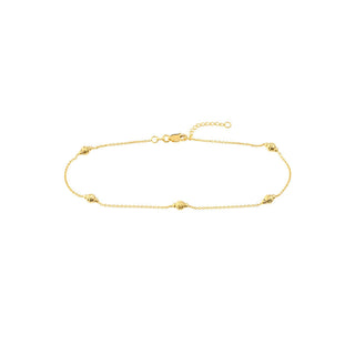 14K Yellow Gold Mini Diamond Cut Polished Bead Adjustable Anklet 10" Long, Minimalist, Gift For Her, Anklets For Women