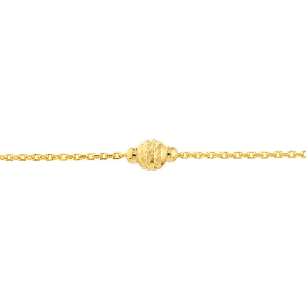 14K Yellow Gold Mini Diamond Cut Polished Bead Adjustable Anklet 10" Long, Minimalist, Gift For Her, Anklets For Women