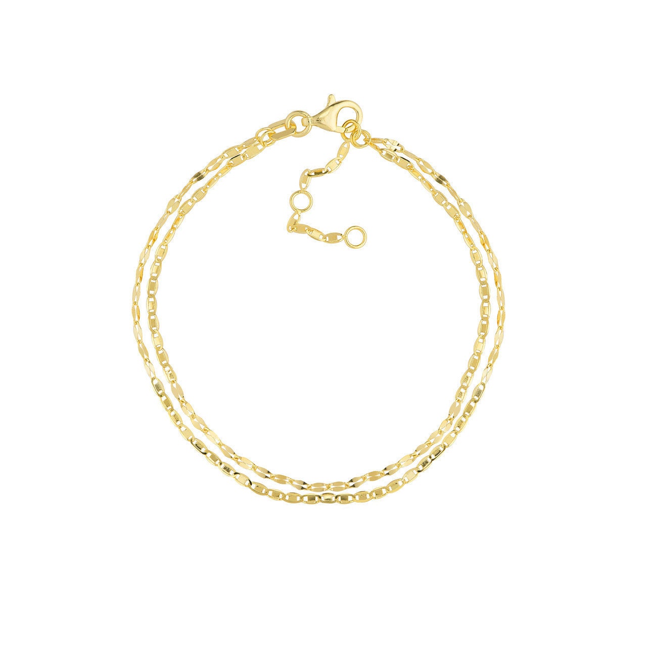 14K Yellow Gold Valentino & Hammered Forzentina Chain Adjustable 10", Gift For Her, Handmade Jewelry, Anklets For Women