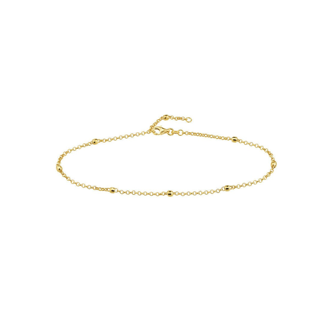 14K Yellow Gold 3mm Disco Bead Rolo Chain Anklet 10" Long, Gold Jewelry, Minimalist, Gift For Her, Handmade Jewelry, Anklets For Women