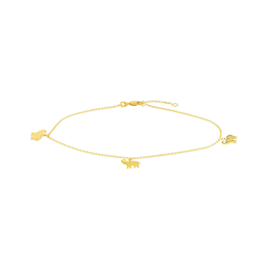 14K Yellow Gold Elephant Trio Adjustable Anklet 10" Long. Gold Jewelry, Minimalist, Gift For Her, Handmade Jewelry, Anklets For Women