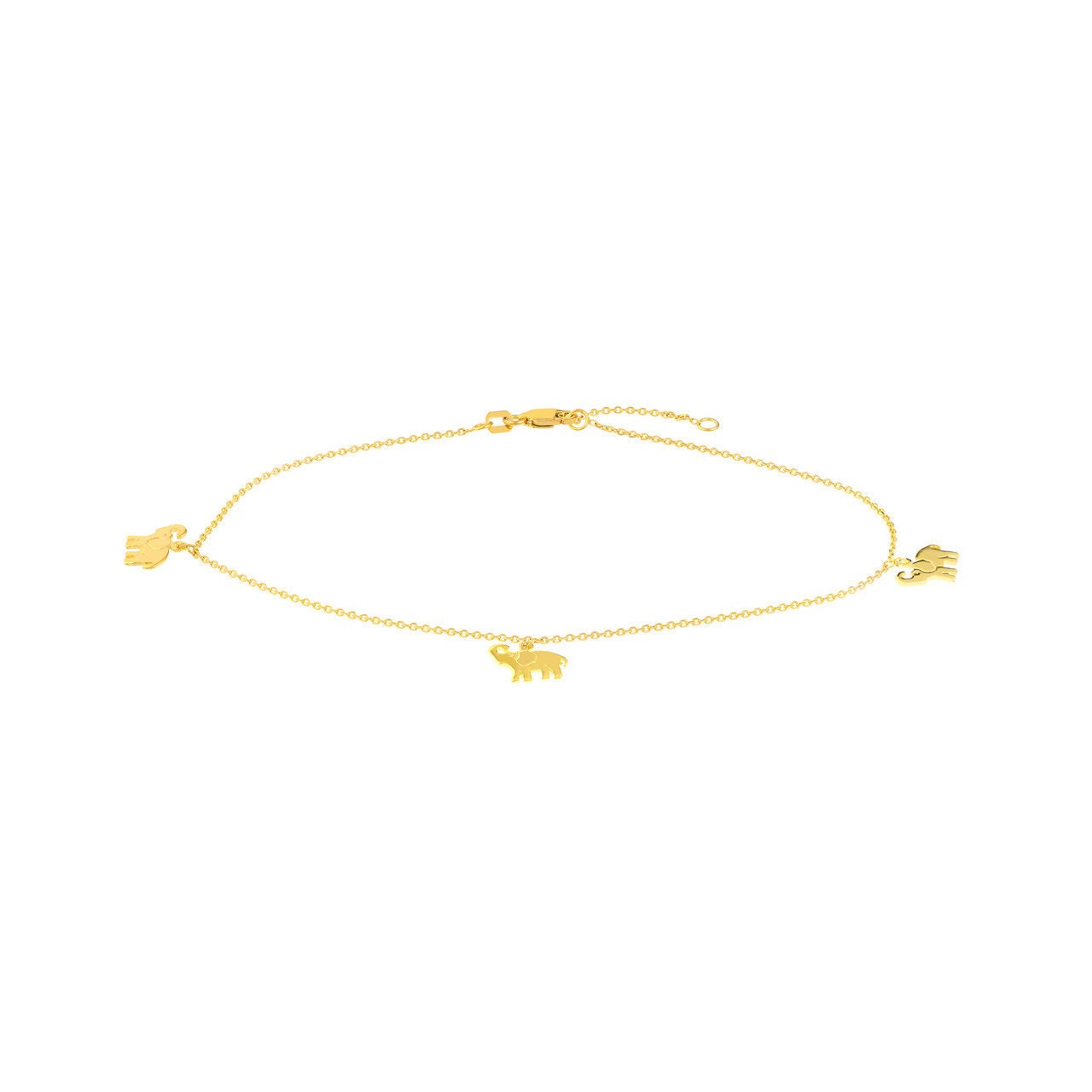 14K Yellow Gold Elephant Trio Adjustable Anklet 10" Long. Gold Jewelry, Minimalist, Gift For Her, Handmade Jewelry, Anklets For Women