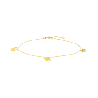 14K Yellow Gold Elephant Trio Adjustable Anklet 10" Long. Gold Jewelry, Minimalist, Gift For Her, Handmade Jewelry, Anklets For Women