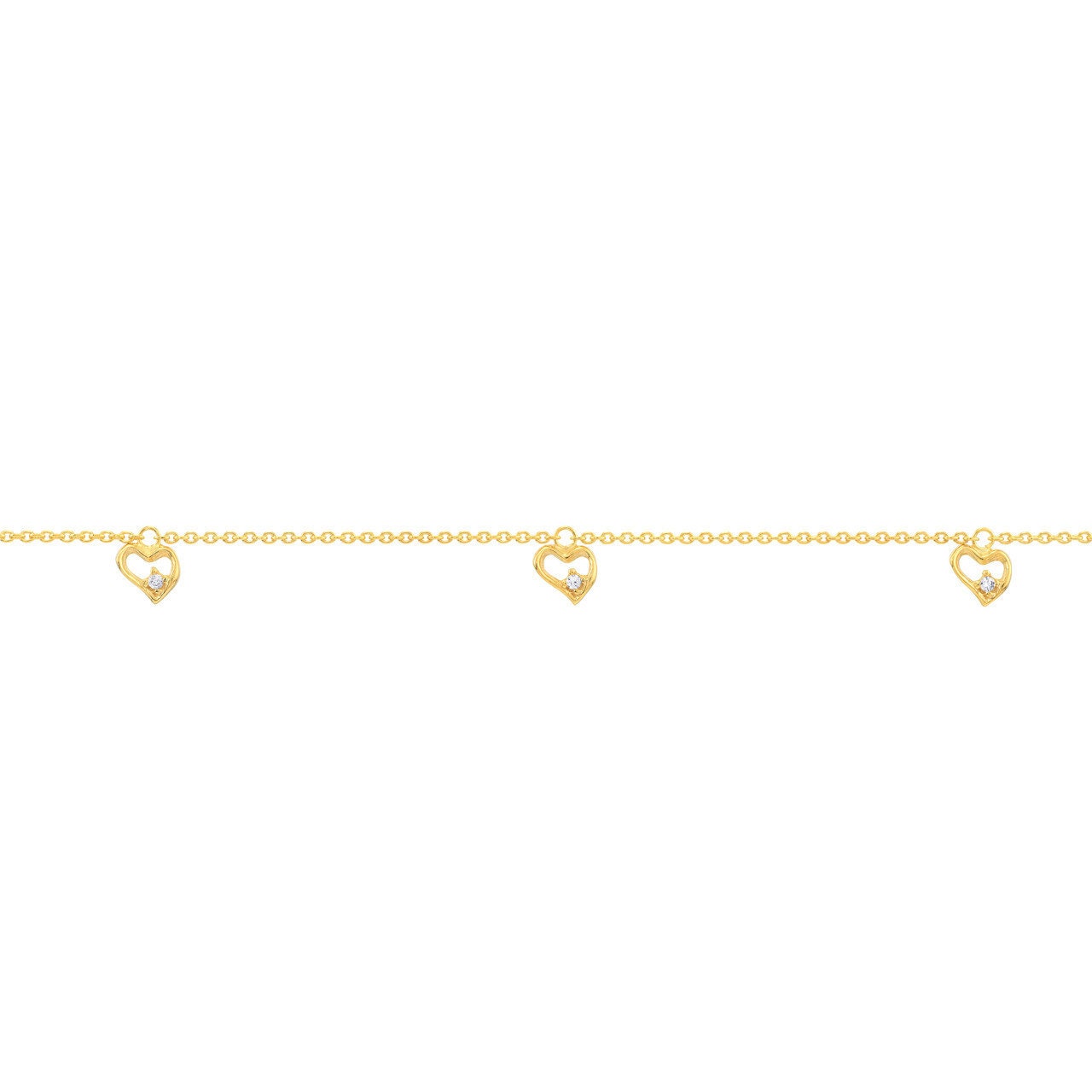 14K Yellow Gold Open CZ Heart Multi Dangle Adjustable Anklet 10" Long, Minimalist, Gift For Her, Handmade Jewelry, Anklets For Women