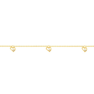 14K Yellow Gold Open CZ Heart Multi Dangle Adjustable Anklet 10" Long, Minimalist, Gift For Her, Handmade Jewelry, Anklets For Women