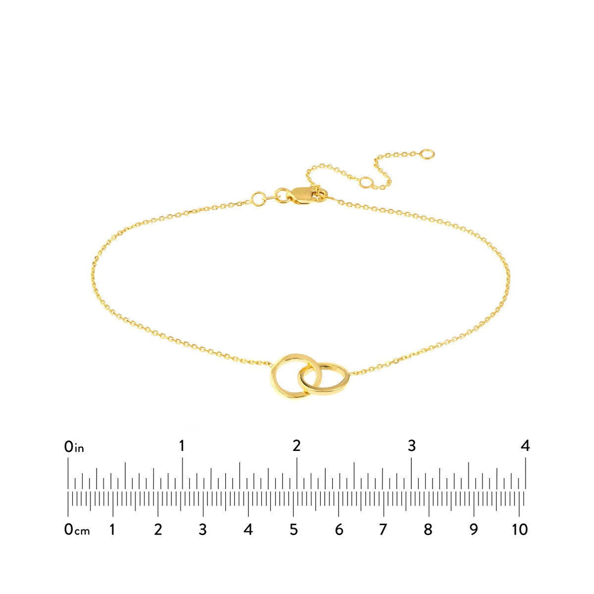 Dainty 14K Yellow Gold Intertwined Circles Adjustable Anklet,10" Long, Gift For Her, Handmade Jewelry, Anklets For Women