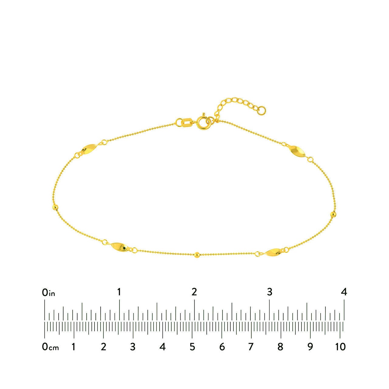 14K Yellow Gold Mini Bead & Twist Adjustable Anklet 10" Long, Gold Jewelry, Minimalist, Gift For Her, Handmade Jewelry, Anklets For Women