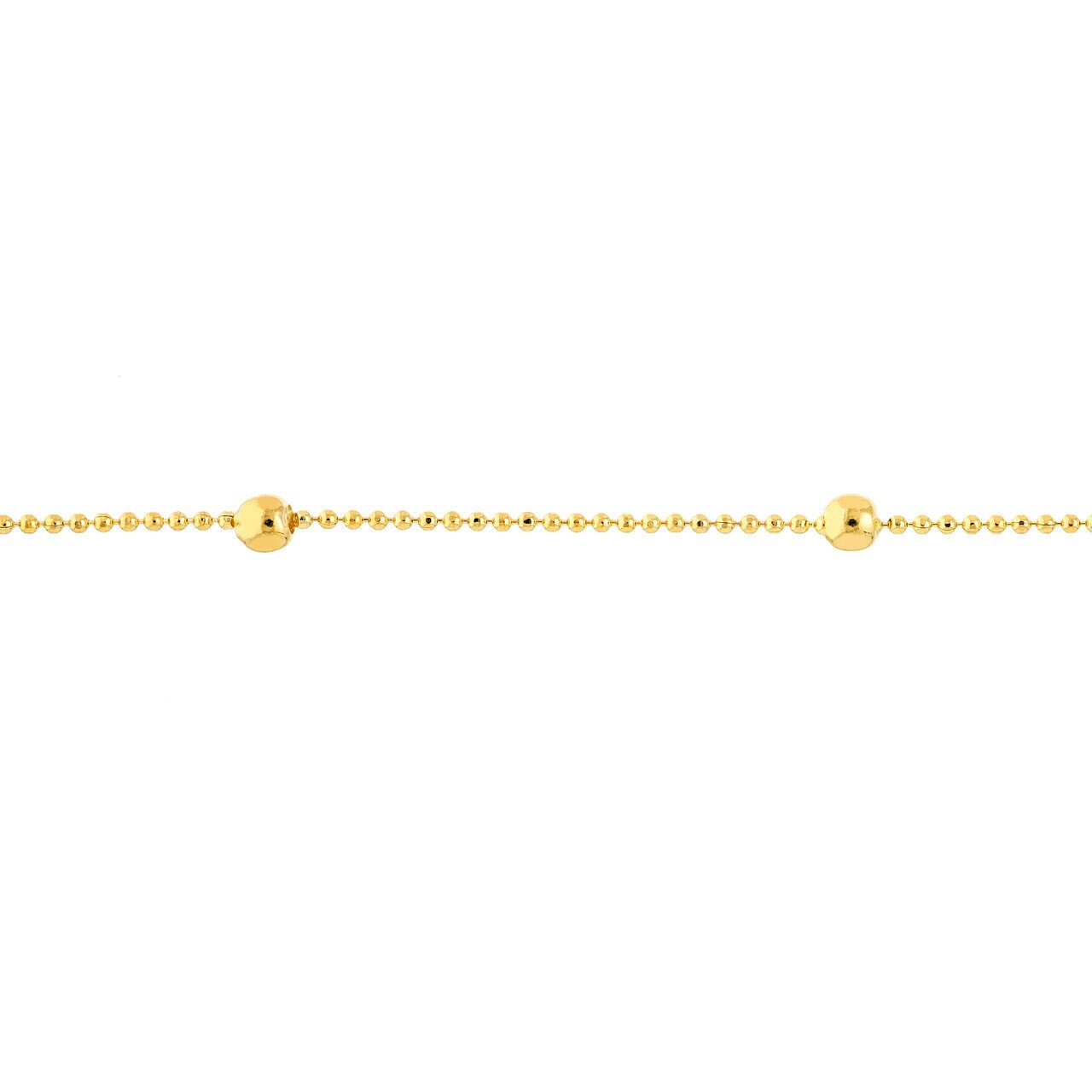 14K Yellow Gold Diamond Cut Bead Station Adjustable Anklet 10" Long, 2mm Wide, Gift For Her, Handmade Jewelry, Anklets For Women