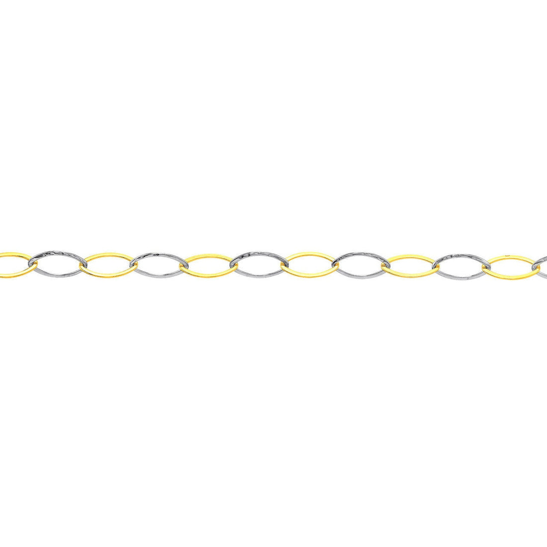 14kt Yellow-white Gold Two-Tone Oval Stamping Link Chain Anklet,10" Long, Gift For Her, Handmade Jewelry, Anklets For Women