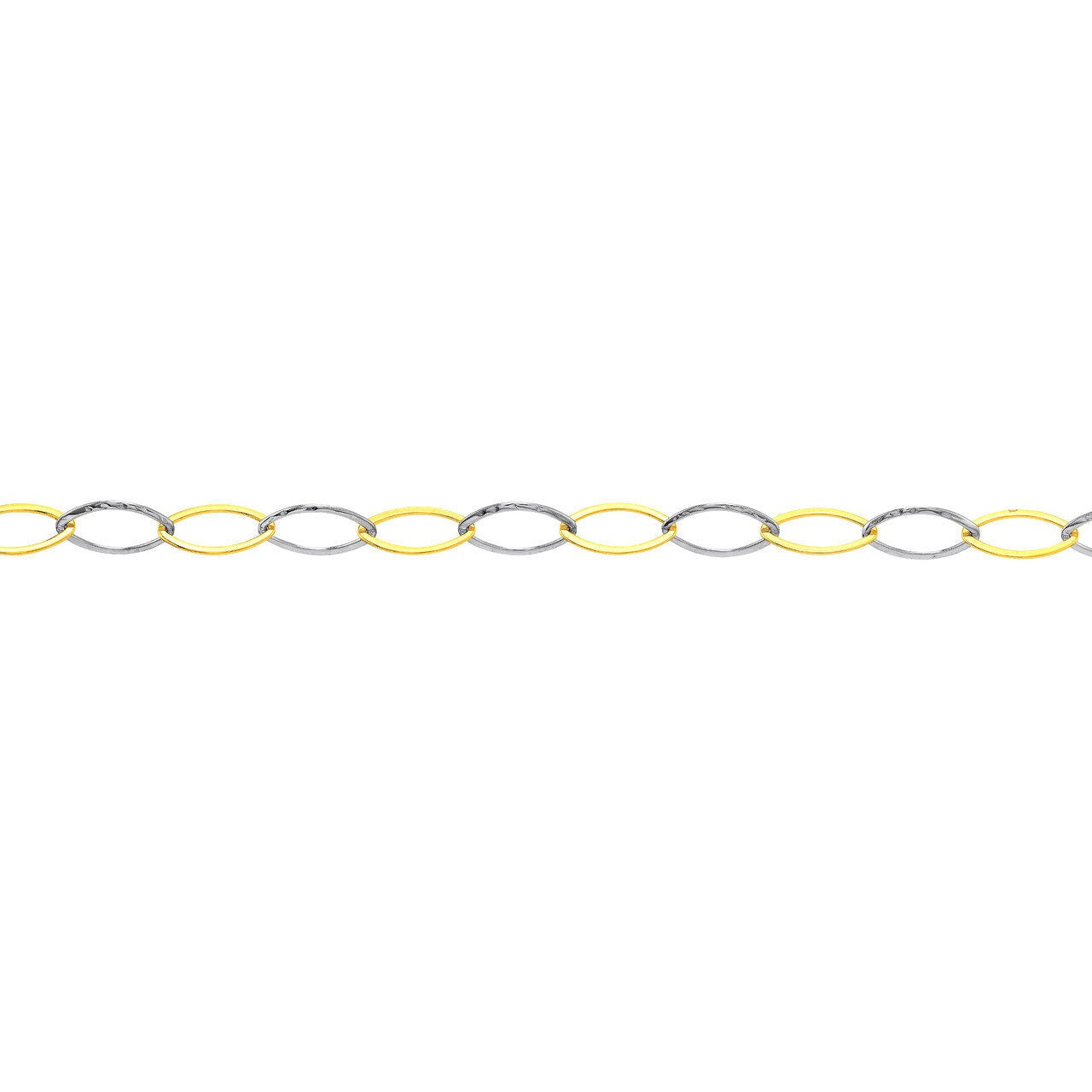 14kt Yellow-white Gold Two-Tone Oval Stamping Link Chain Anklet,10" Long, Gift For Her, Handmade Jewelry, Anklets For Women