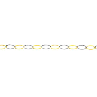 14kt Yellow-white Gold Two-Tone Oval Stamping Link Chain Anklet,10" Long, Gift For Her, Handmade Jewelry, Anklets For Women