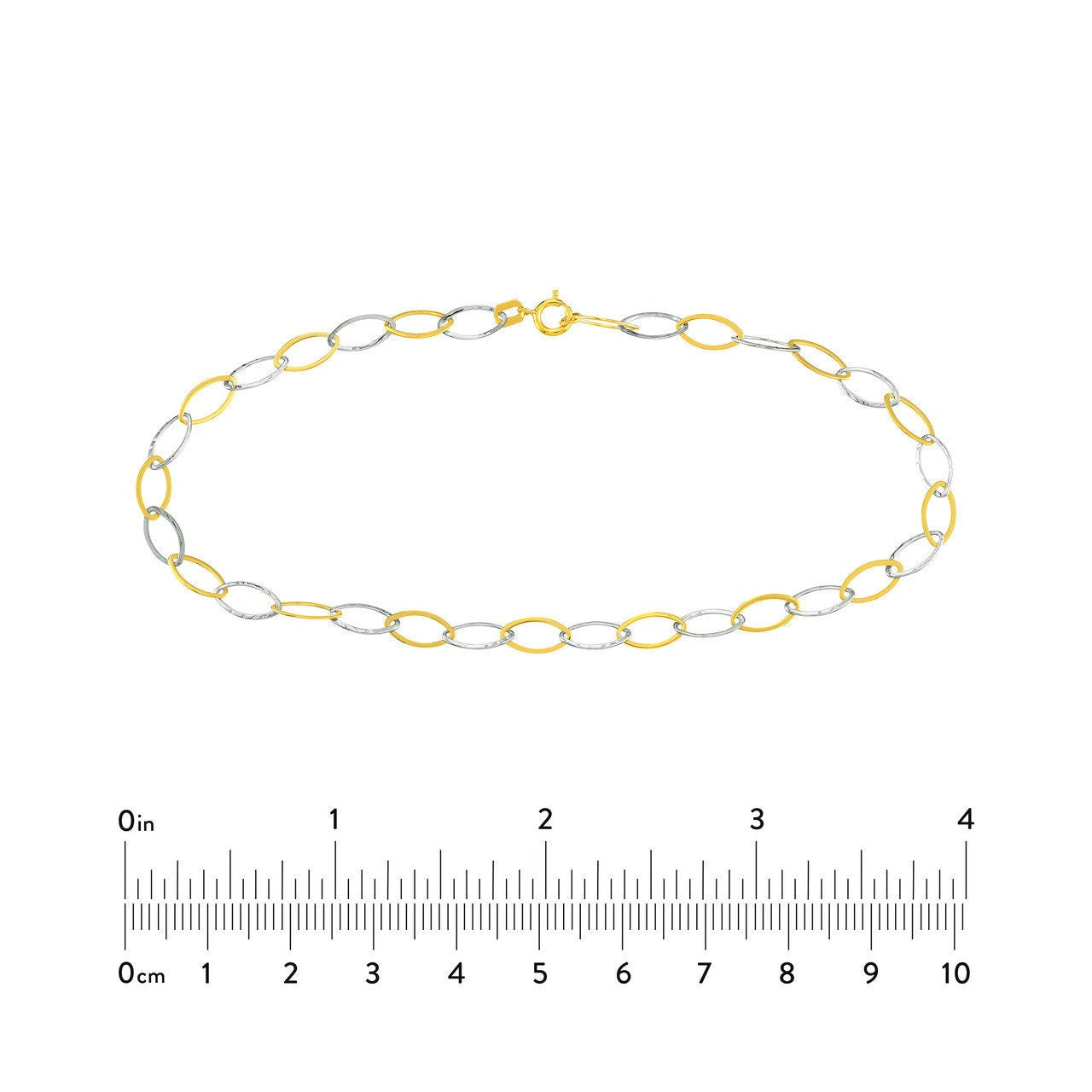 14kt Yellow-white Gold Two-Tone Oval Stamping Link Chain Anklet,10" Long, Gift For Her, Handmade Jewelry, Anklets For Women