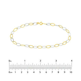 14kt Yellow-white Gold Two-Tone Oval Stamping Link Chain Anklet,10" Long, Gift For Her, Handmade Jewelry, Anklets For Women