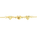 14K Yellow Gold Polished and Fluted Hearts Adjustable Anklet 10