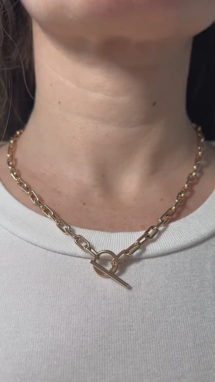 14K Yellow Gold 18.5" Polished Paperclip Necklace 5mm Toggle Clasp, Women