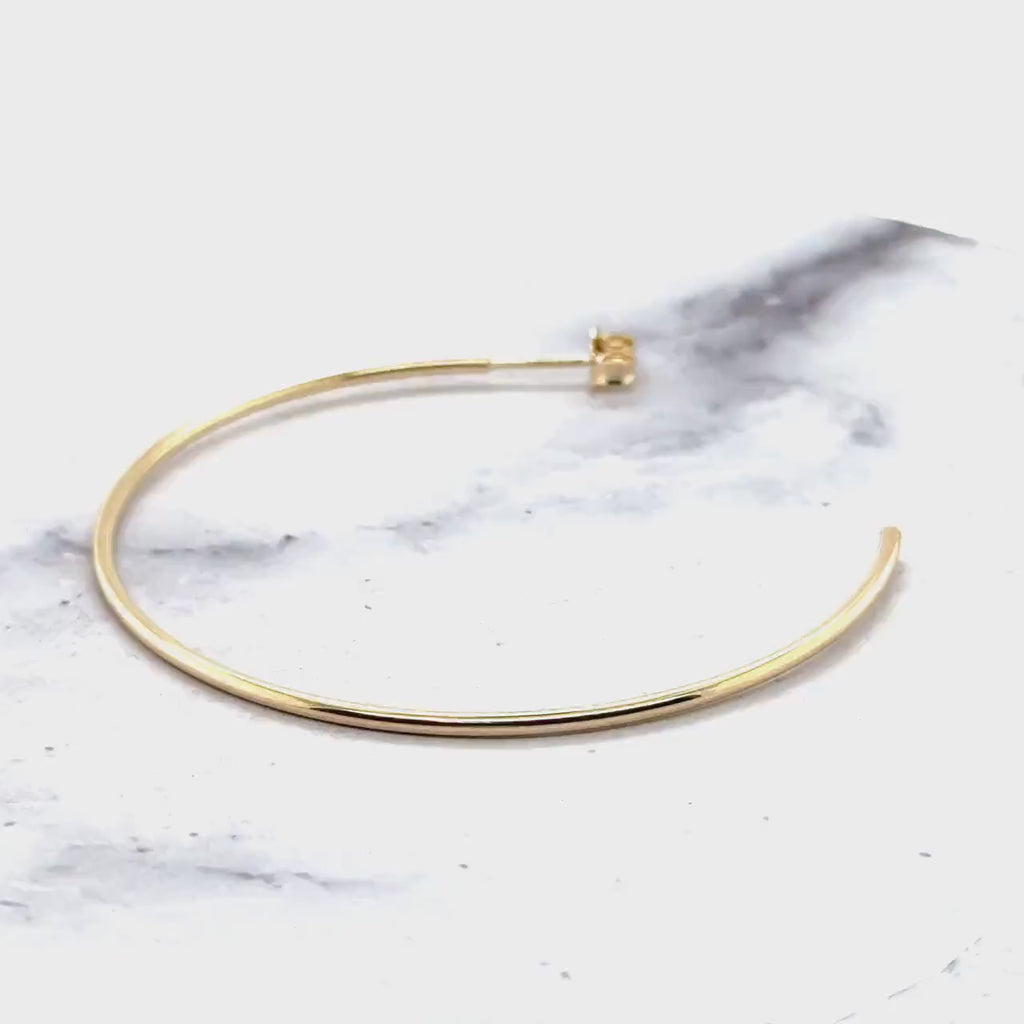 14K Yellow Gold 50mm C Hoop Earrings, 1.5mm Thick, Push Back Hoops, Thin Hoops, White Gold, Classic Hoops, Real Gold Earrings, Women