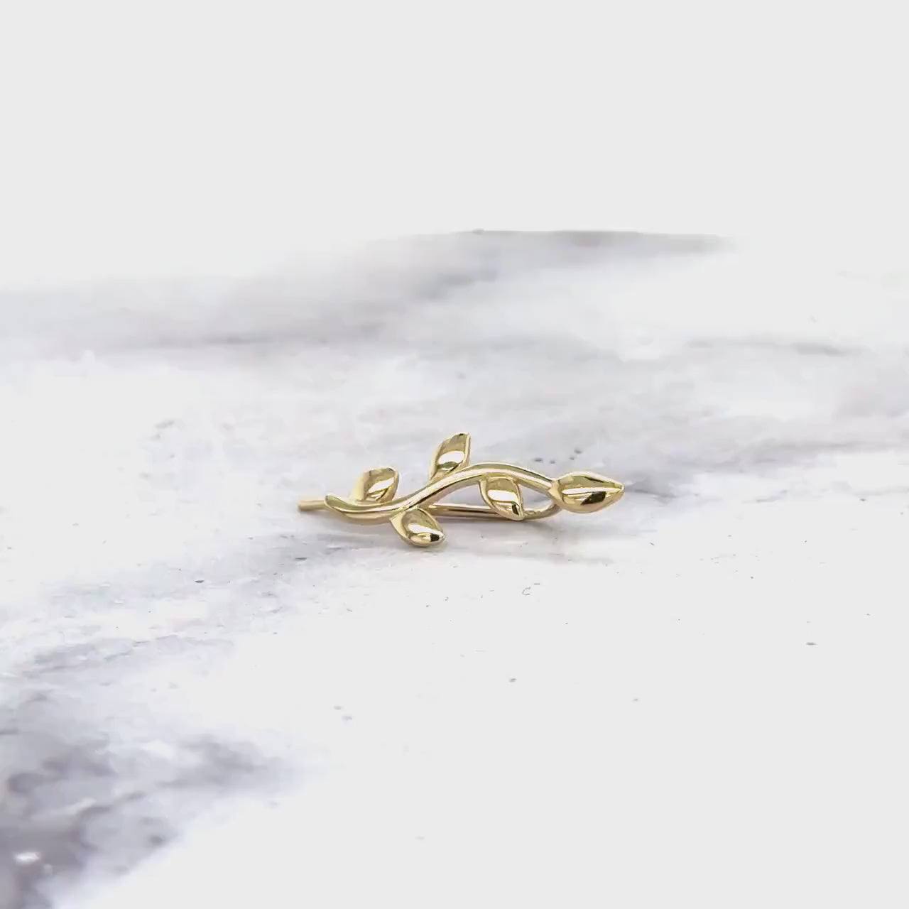 14K Yellow Gold Leaf Ear Climber Earrings, Ear Crawler, Real Gold Earrings, Women