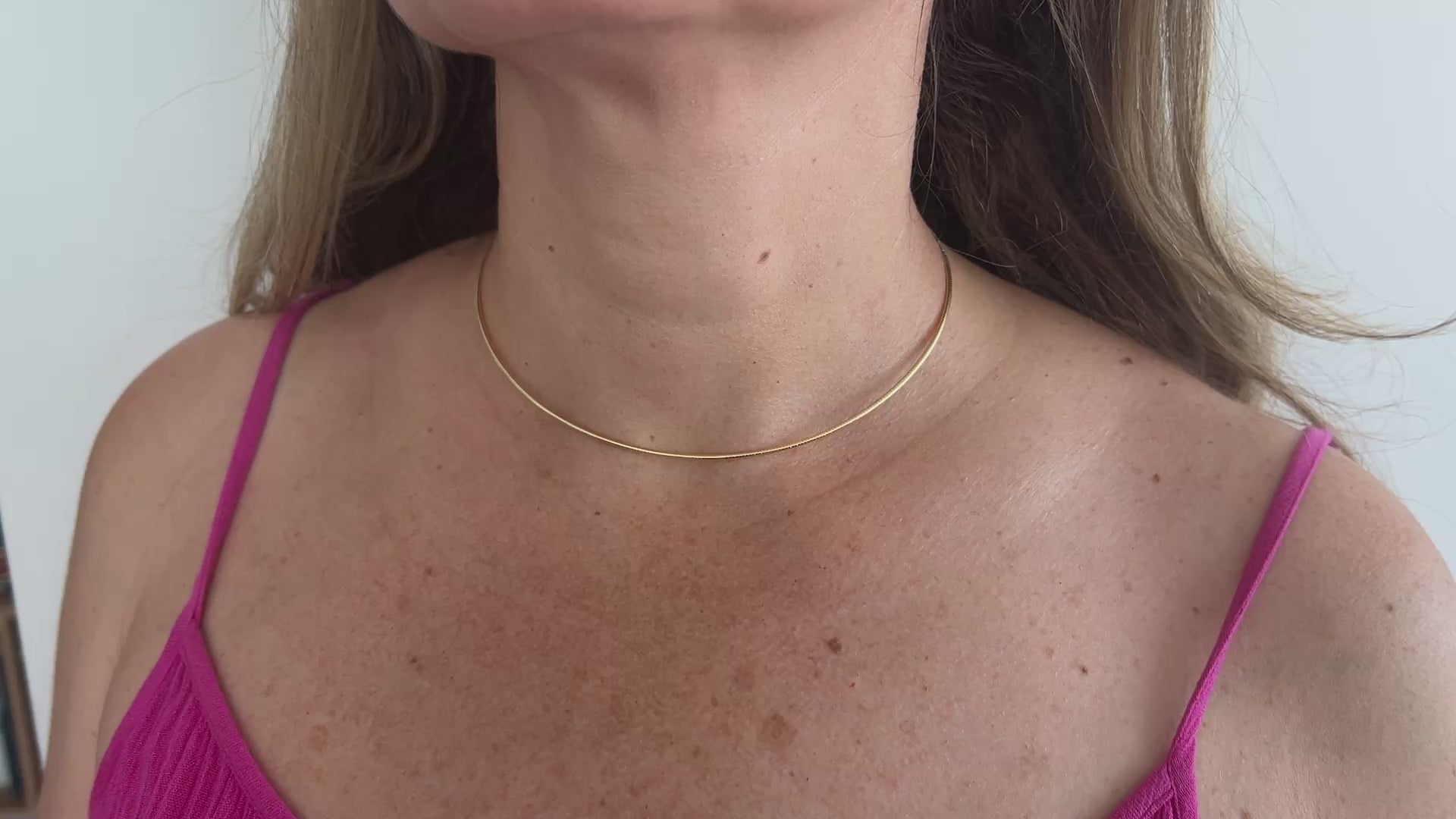 14K Yellow Gold Choker Necklace 16" Modern Minimalist Design
