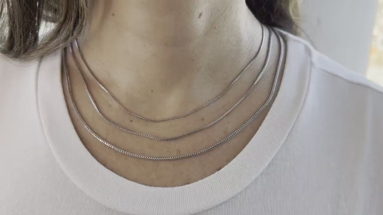 Solid 14K White Gold Franco Necklace, 16" 18" 20" 24" Chain, Women
