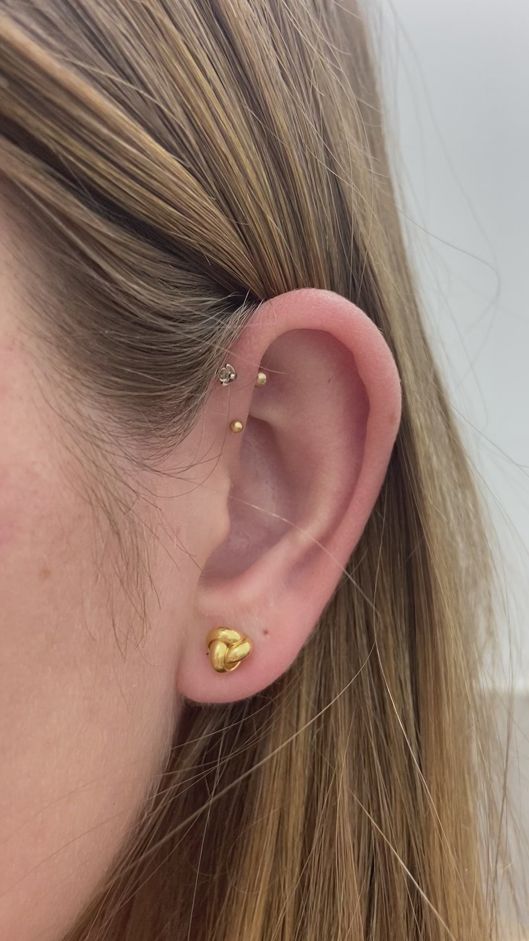 Love Knot Stud Earrings, 14K Yellow Gold, 7mm & 9mm, Secure Push Back