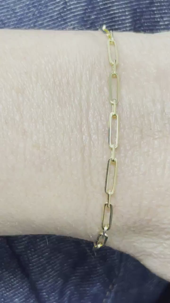 Solid 14K Yellow Gold 7 Inch Alternating Paperclip Link Chain Bracelet, 2.8mm Wide