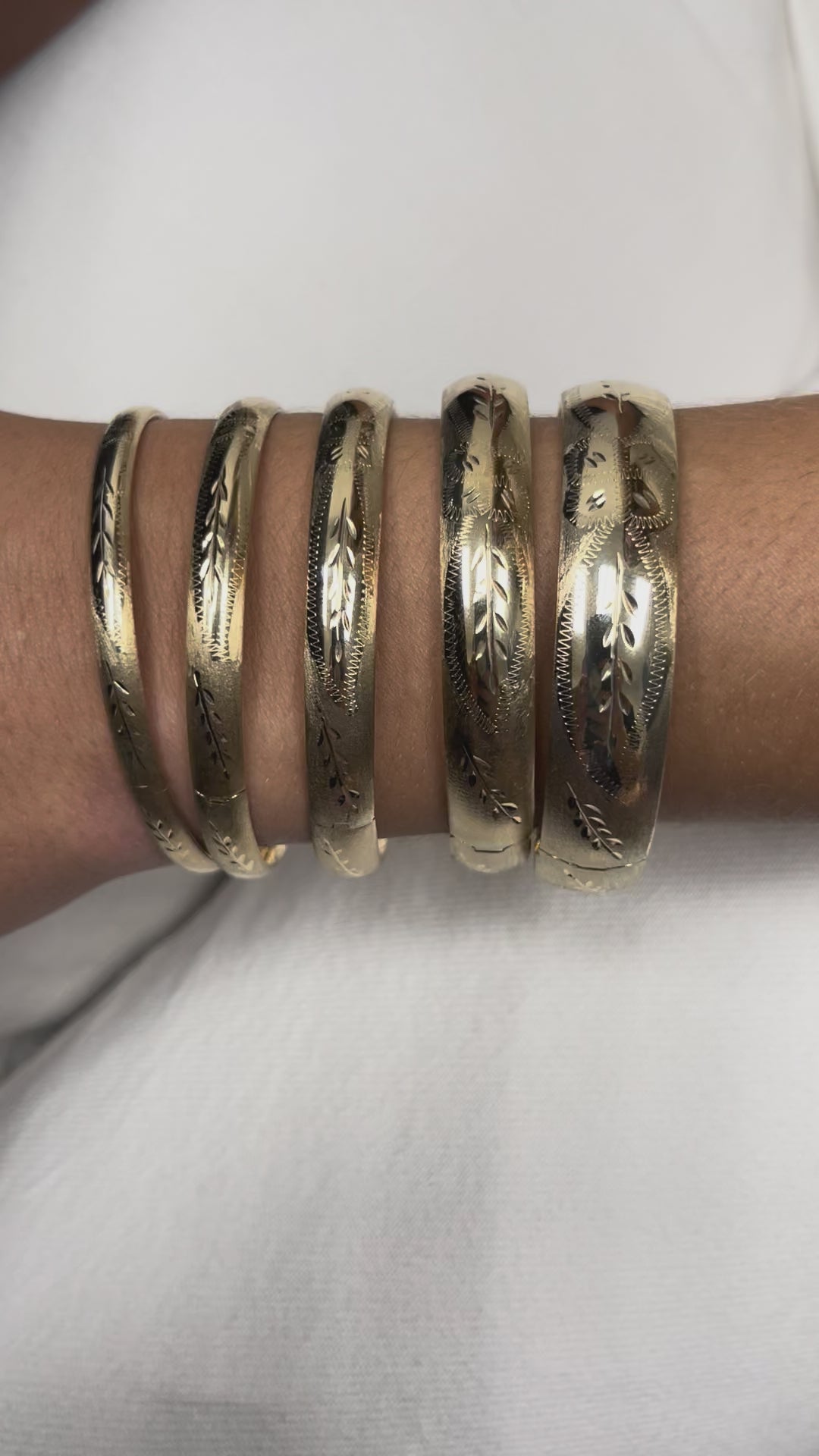 14K Yellow Gold Floral Leaf Bangle, 5mm-13.5mm, 7"-8", Stackable, Women