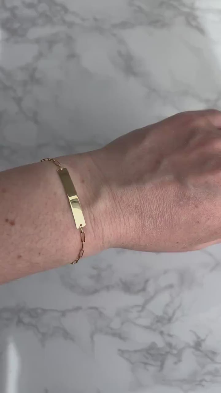 14K Yellow Gold Paperclip Engravable ID Bracelet, 7", Real Gold, Women (2.1mm)