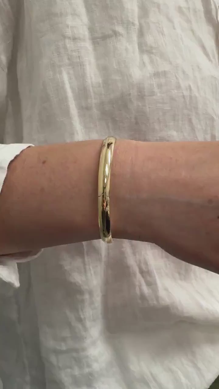 10K Yellow Gold 6mm Polished Bangle, Tube Bracelet, 7" or 8" Stackable