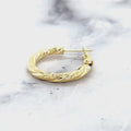 14K Yellow Gold 10mm 15mm 20mm Diamond Cut Twist Omega Back Hoop Earring, 3mm Thick, Textured Hoops, Twisted Hoops, Real Gold Earrings