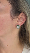 18K Gold Earrings with 1.05ct Emerald-Cut Diamond & Tsavorite Halo